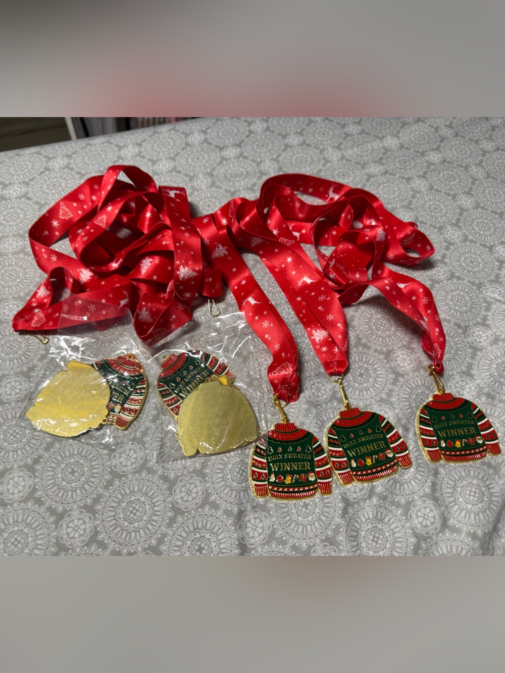 Holiday 'Ugly Sweater Winner' Medal Necklace - Red Ribbon